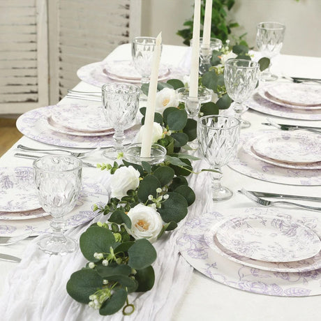25 French Toile Floral Paper Salad Dinner Plates - Disposable Tableware
