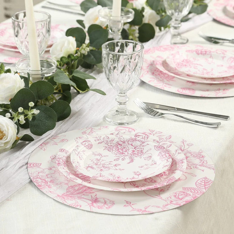 25 French Toile Floral Paper Salad Dinner Plates - Disposable Tableware