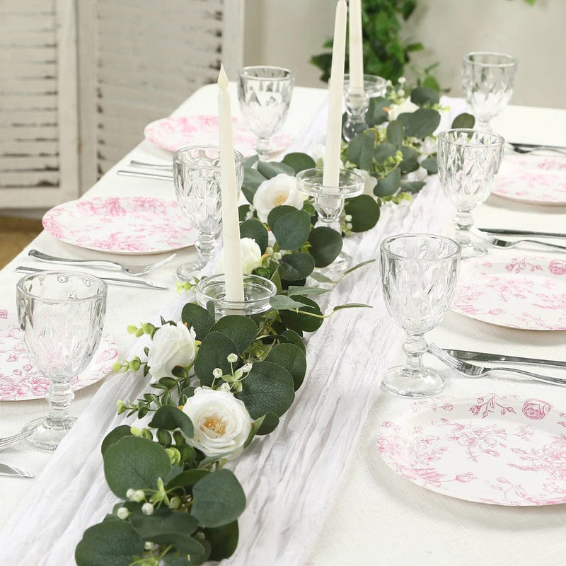 25 French Toile Floral Paper Salad Dinner Plates - Disposable Tableware