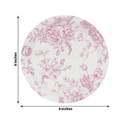 25 French Toile Floral Paper Salad Dinner Plates - Disposable Tableware