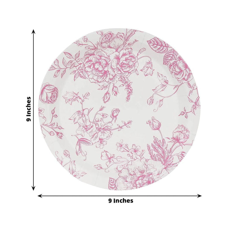 25 French Toile Floral Paper Salad Dinner Plates - Disposable Tableware