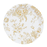 25 French Toile Floral Paper Salad Dinner Plates - Disposable Tableware DSP_PPR0023_FLOR_9_GOLD