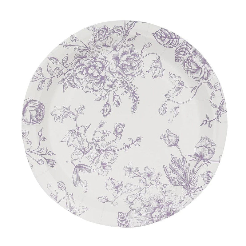 25 French Toile Floral Paper Salad Dinner Plates - Disposable Tableware DSP_PPR0023_FLOR_9_LAV