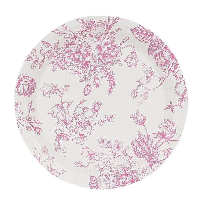 25 French Toile Floral Paper Salad Dinner Plates - Disposable Tableware DSP_PPR0023_FLOR_9_PINK
