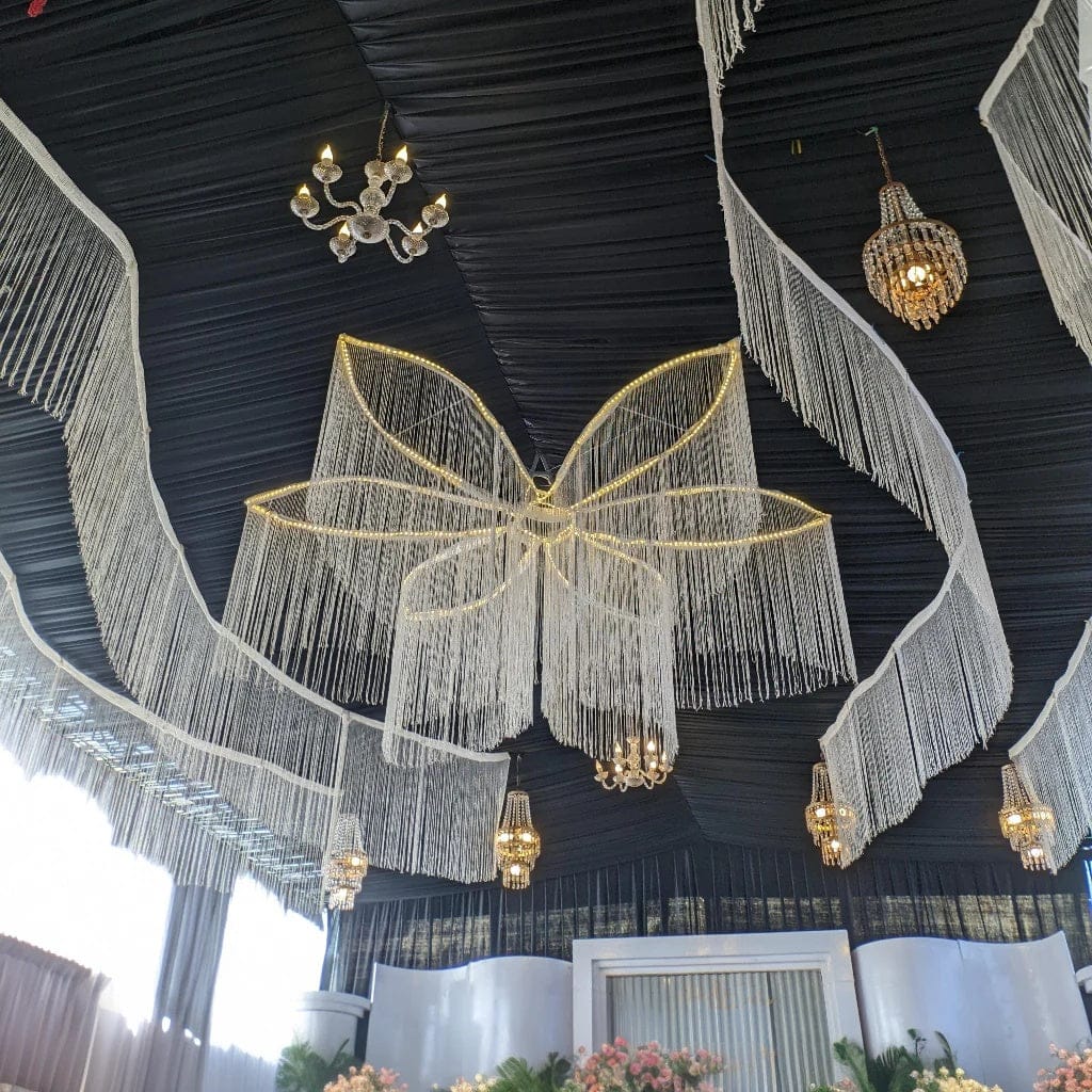 25 ft x 36 ft 4-Way Stretch Spandex Tent Ceiling Drape with Pole Pockets