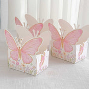 25 Glitter Butterfly Theme Paper Food Trays - White and Pink BOX_5X3_BUT01_PINK