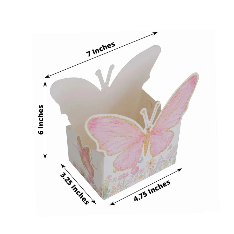 25 Glitter Butterfly Theme Paper Food Trays - White and Pink BOX_5X3_BUT01_PINK