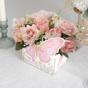 25 Glitter Butterfly Theme Paper Food Trays - White and Pink BOX_5X3_BUT01_PINK