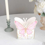 25 Glitter Butterfly Theme Paper Food Trays - White and Pink BOX_5X3_BUT01_PINK