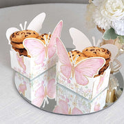 25 Glitter Butterfly Theme Paper Food Trays - White and Pink BOX_5X3_BUT01_PINK