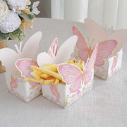 25 Glitter Butterfly Theme Paper Food Trays - White and Pink BOX_5X3_BUT01_PINK