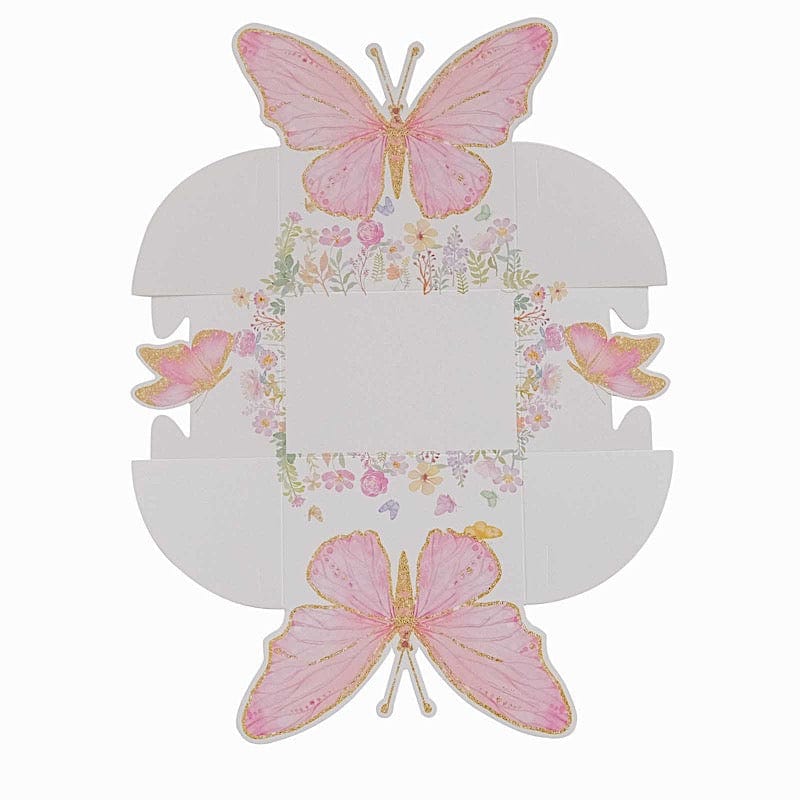 25 Glitter Butterfly Theme Paper Food Trays - White and Pink BOX_5X3_BUT01_PINK