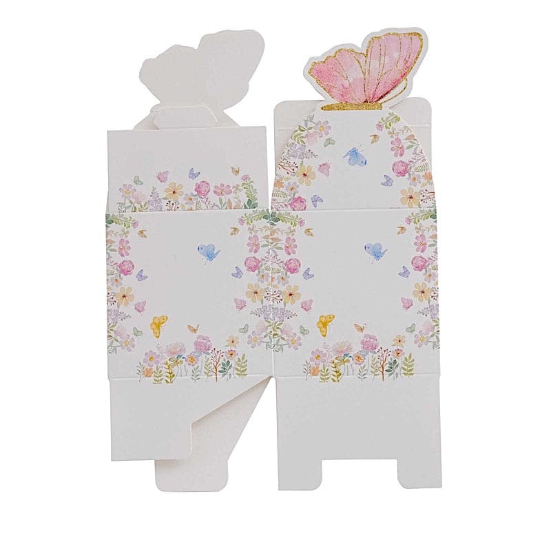 25 Glitter Butterfly Top Party Favor Boxes - White and Pink BOX_3X3_BUT01_PINK