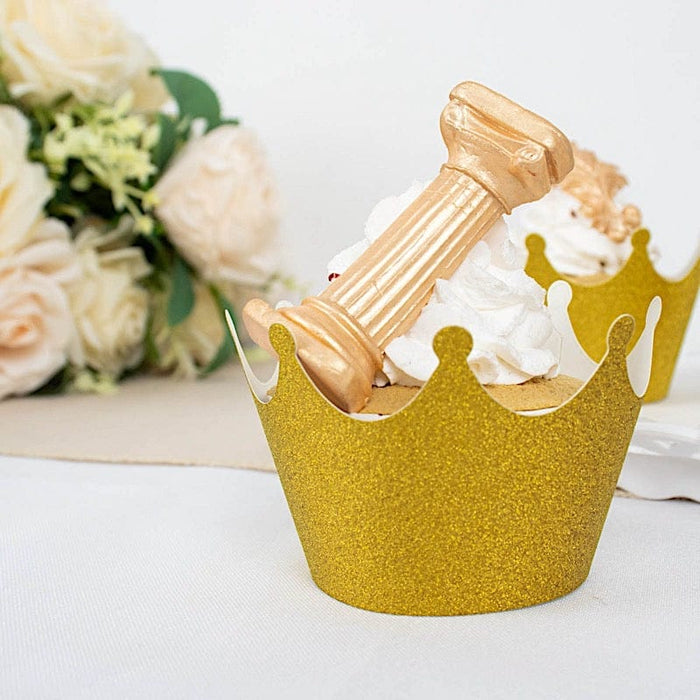 25 Glittered Crown Paper Cupcake Liners Muffin Wrappers - Gold CAKE_WRAP_PAP02_GOLD