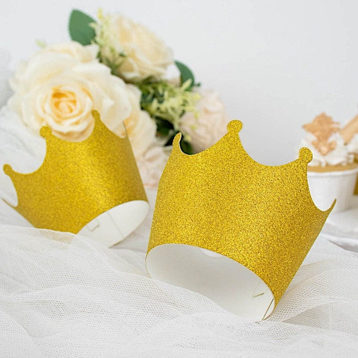 25 Glittered Crown Paper Cupcake Liners Muffin Wrappers - Gold CAKE_WRAP_PAP02_GOLD