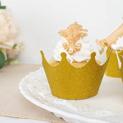 25 Glittered Crown Paper Cupcake Liners Muffin Wrappers - Gold CAKE_WRAP_PAP02_GOLD