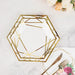 25 Hexagon Paper Salad Dinner Plates with Gold Trim - Disposable Tableware