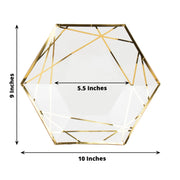 25 Hexagon Paper Salad Dinner Plates with Gold Trim - Disposable Tableware