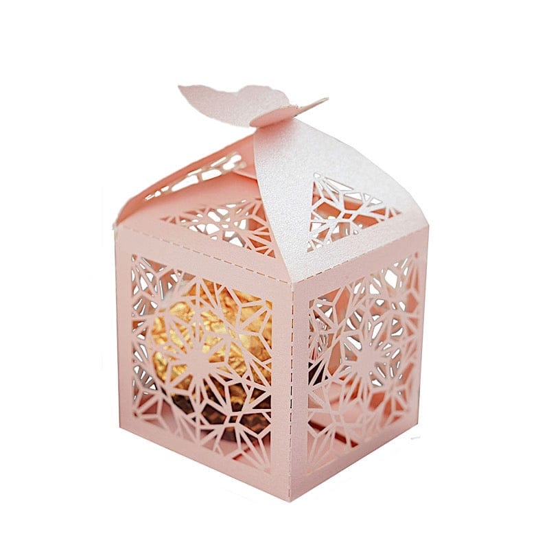 25 Lacer Cut Lace Design Party Favor Boxes with Butterfly Top