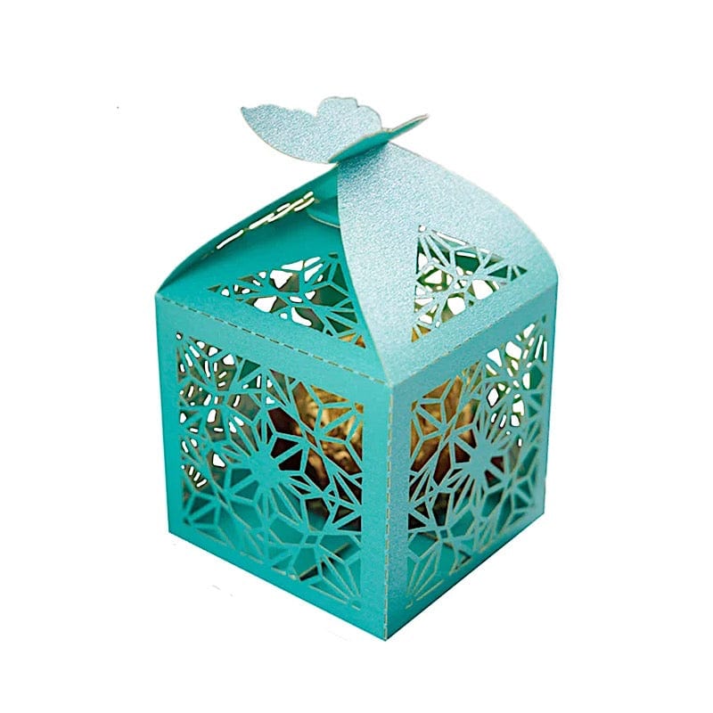 25 Lacer Cut Lace Design Party Favor Boxes with Butterfly Top