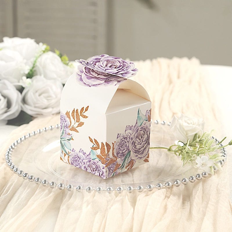 25 Lavender Peony Floral Top Party Favor Boxes - Lilac BOX_3X3_PEO02_LAV