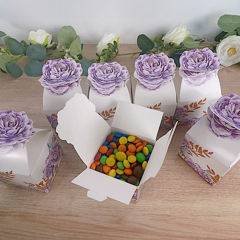 25 Lavender Peony Floral Top Party Favor Boxes - Lilac BOX_3X3_PEO02_LAV