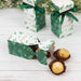 25 Leaf Print Satin Ribbon Favor Boxes with Floral Top - White and Green BOX_FLO_GRN