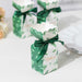 25 Leaf Print Satin Ribbon Favor Boxes with Floral Top - White and Green BOX_FLO_GRN