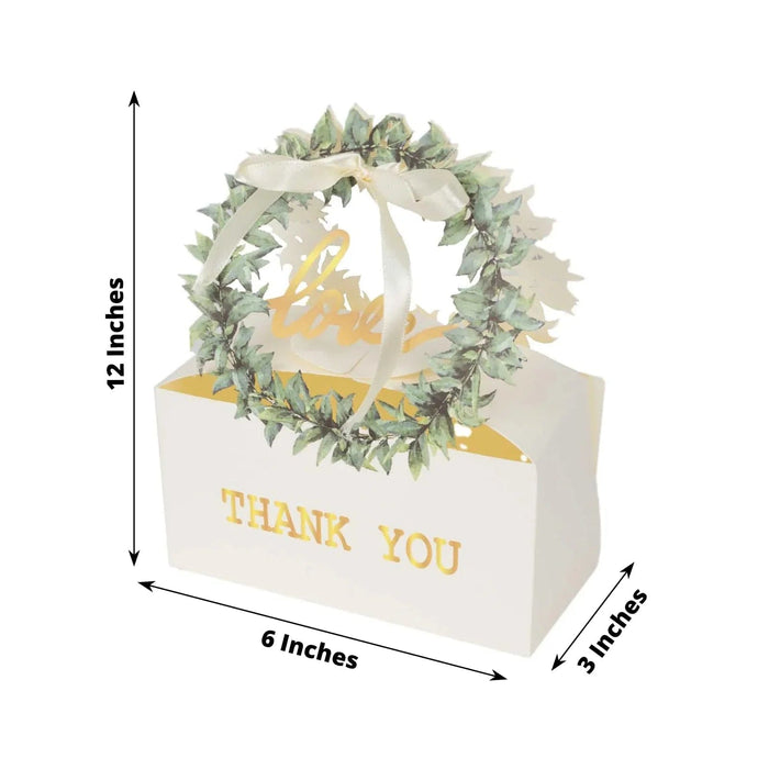 25 Love Wreath Party Favor Gift Boxes with Ribbon - White BOX_6X3_TOTE06_GRN
