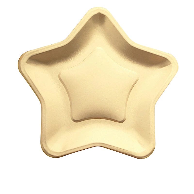 25 Matte Gold Star Shaped Paper Salad Dinner Plates - Disposable Tableware