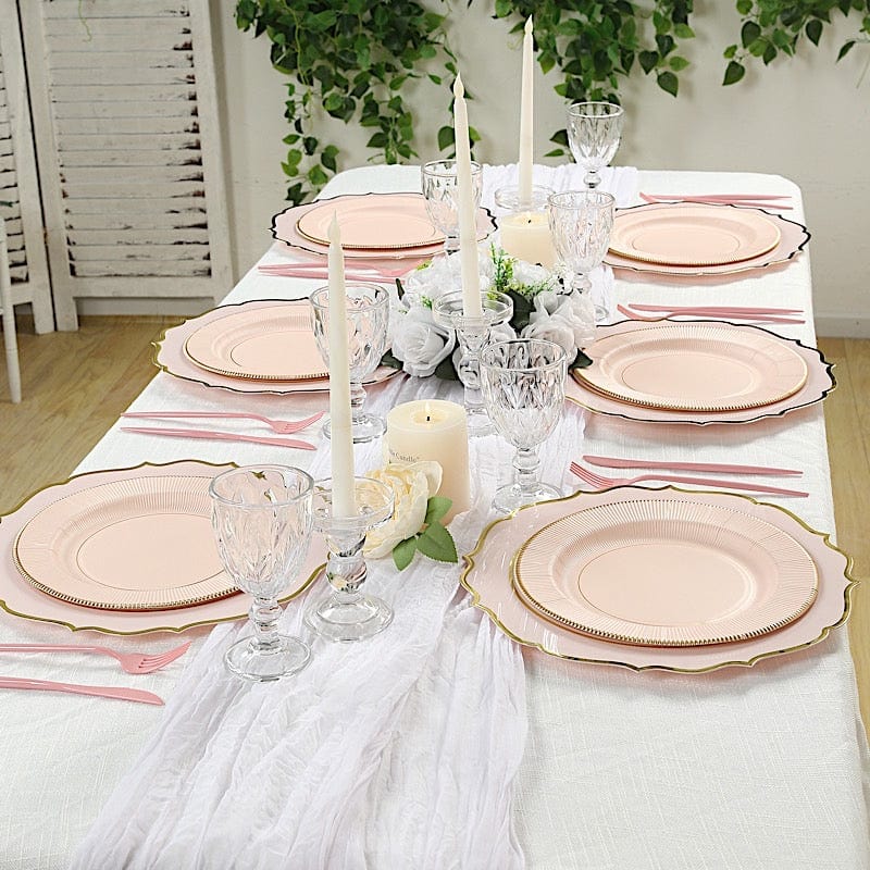 25 Metallic Round Paper Salad Dinner Plates with Textured Rim - Disposable Tableware