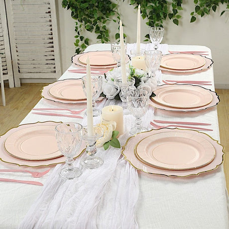 25 Metallic Round Paper Salad Dinner Plates with Textured Rim - Disposable Tableware