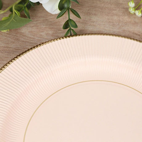 25 Metallic Round Paper Salad Dinner Plates with Textured Rim - Disposable Tableware