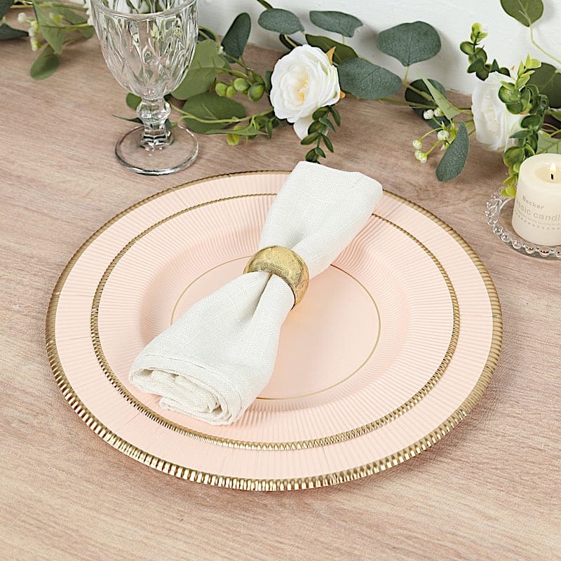 25 Metallic Round Paper Salad Dinner Plates with Textured Rim - Disposable Tableware
