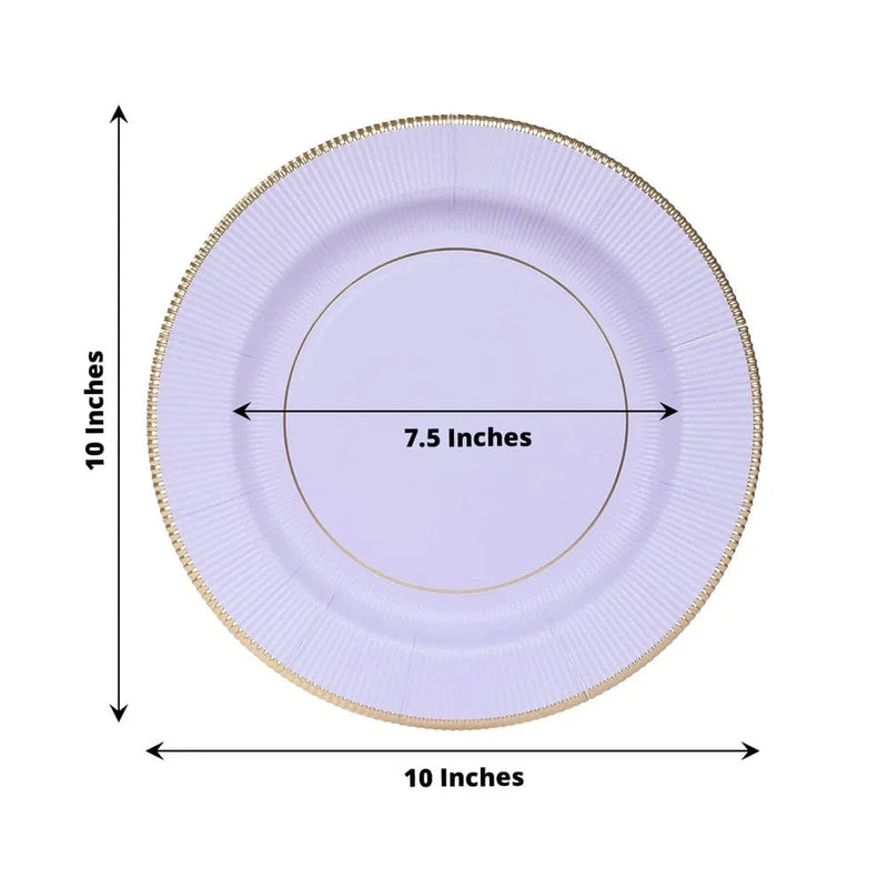 25 Metallic Round Paper Salad Dinner Plates with Textured Rim - Disposable Tableware