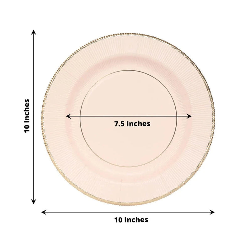25 Metallic Round Paper Salad Dinner Plates with Textured Rim - Disposable Tableware