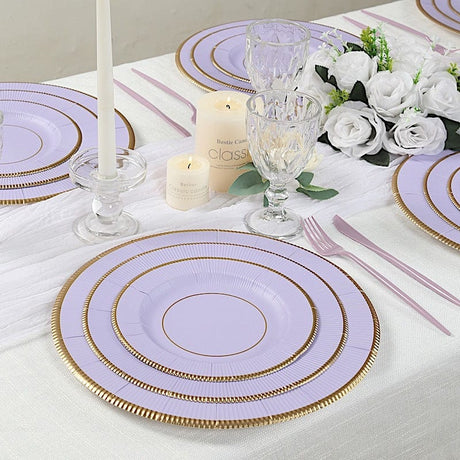 25 Metallic Round Paper Salad Dinner Plates with Textured Rim - Disposable Tableware