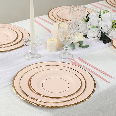25 Metallic Round Paper Salad Dinner Plates with Textured Rim - Disposable Tableware
