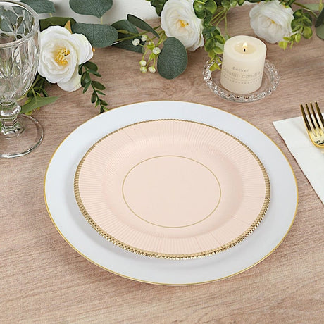 25 Metallic Round Paper Salad Dinner Plates with Textured Rim - Disposable Tableware