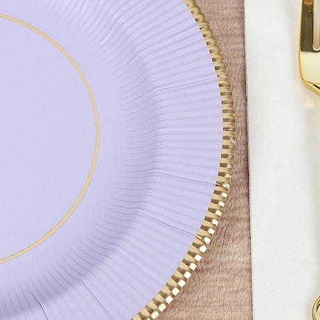 25 Metallic Round Paper Salad Dinner Plates with Textured Rim - Disposable Tableware
