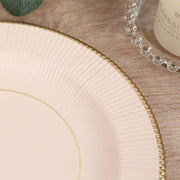 25 Metallic Round Paper Salad Dinner Plates with Textured Rim - Disposable Tableware