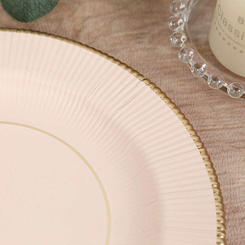25 Metallic Round Paper Salad Dinner Plates with Textured Rim - Disposable Tableware