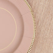 25 Metallic Round Paper Salad Dinner Plates with Textured Rim - Disposable Tableware