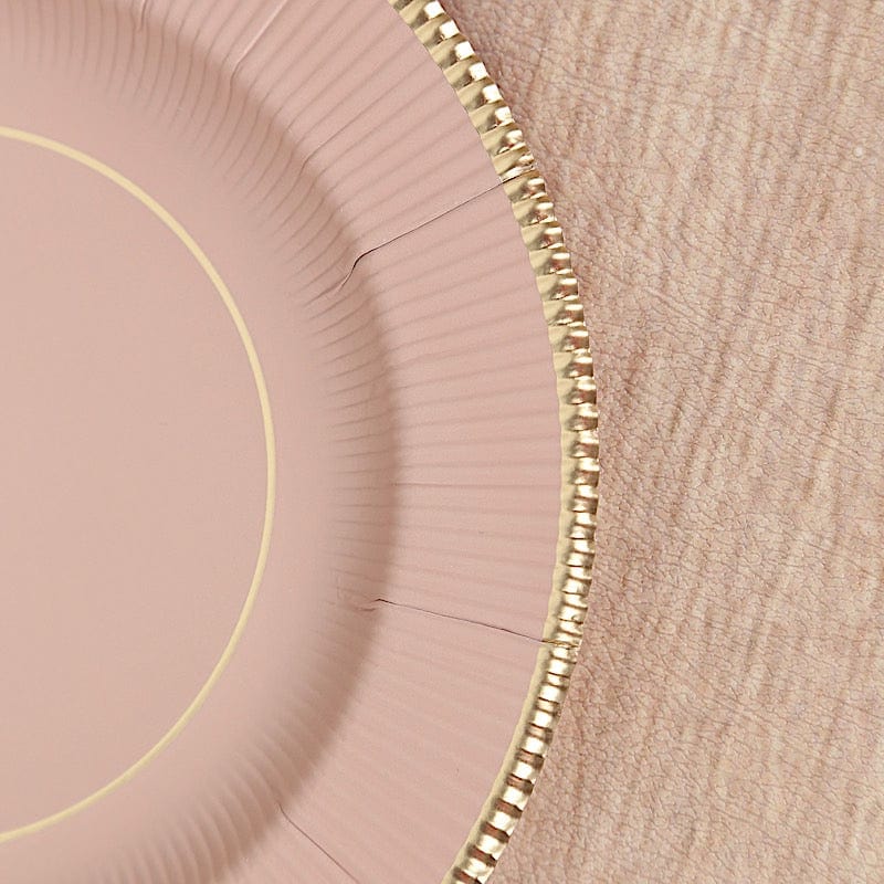 25 Metallic Round Paper Salad Dinner Plates with Textured Rim - Disposable Tableware