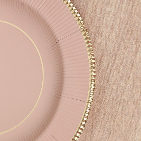 25 Metallic Round Paper Salad Dinner Plates with Textured Rim - Disposable Tableware