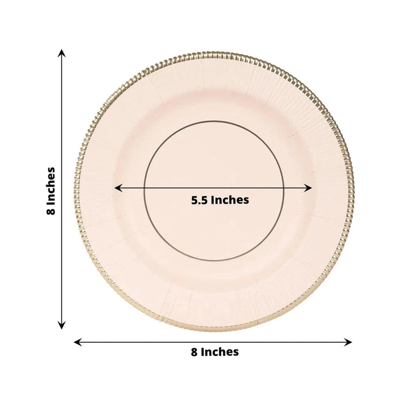 25 Metallic Round Paper Salad Dinner Plates with Textured Rim - Disposable Tableware