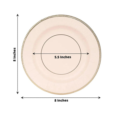 25 Metallic Round Paper Salad Dinner Plates with Textured Rim - Disposable Tableware