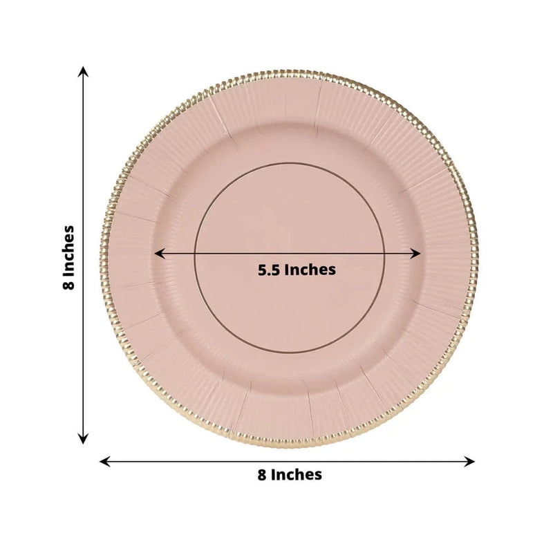 25 Metallic Round Paper Salad Dinner Plates with Textured Rim - Disposable Tableware