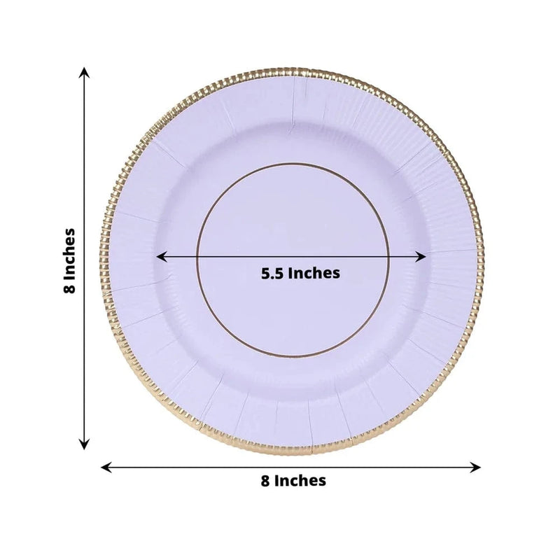 25 Metallic Round Paper Salad Dinner Plates with Textured Rim - Disposable Tableware