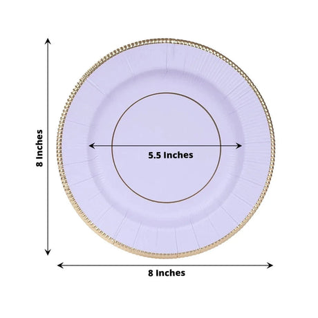 25 Metallic Round Paper Salad Dinner Plates with Textured Rim - Disposable Tableware